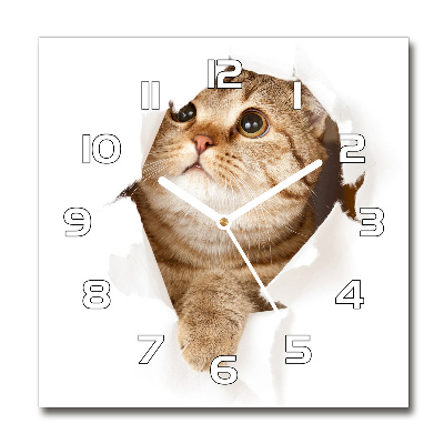 Orologio quadrato in vetro con motivo a forma di gatto