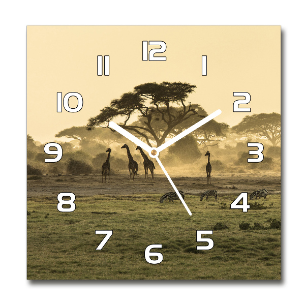 Orologio da parete quadrato con motivo di giraffa nella savana