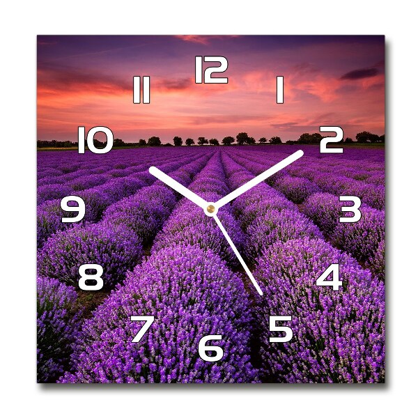 Orologio quadrato in vetro con quadrante decorato con un campo di lavanda