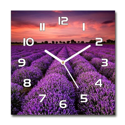 Orologio quadrato in vetro con quadrante decorato con un campo di lavanda