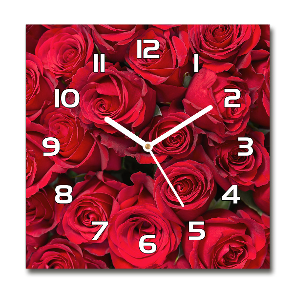 Orologio quadrato in vetro con motivo di rose rosse