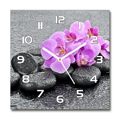 Orologio quadrato con quadrante decorato da pietre Orchidea