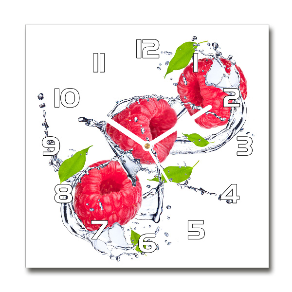 Orologio da parete quadrato con motivo lampone su sfondo acqua