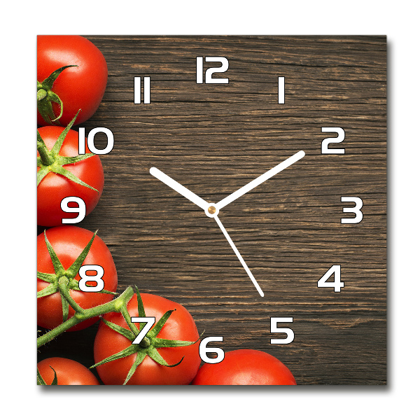 Orologio quadrato con motivo di pomodori su sfondo in legno