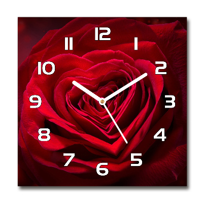 Orologio quadrato con motivo a cuore di rosa rossa