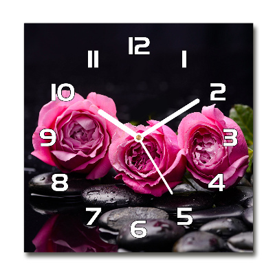 Orologio quadrato in vetro con motivo a rose rosa