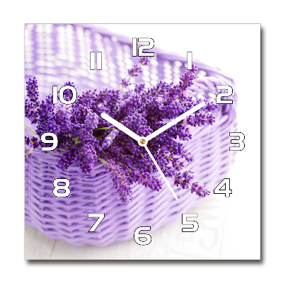 Orologio quadrato in vetro con motivo della lavanda in un cestino