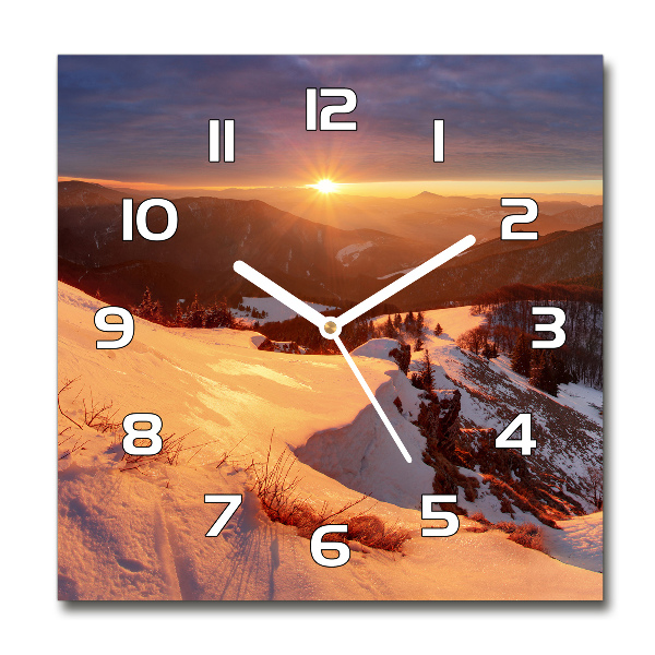 Orologio quadrato in vetro con motivo Inverno in montagna