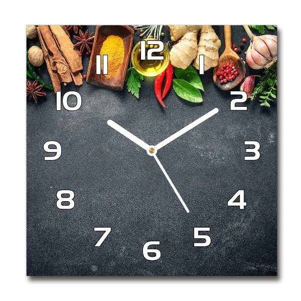 Orologio quadrato in vetro con decorazione a tema erbe aromatiche e spezie