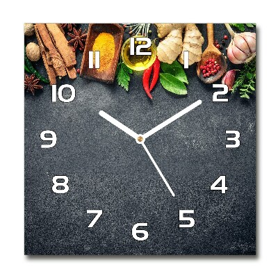 Orologio quadrato in vetro con decorazione a tema erbe aromatiche e spezie