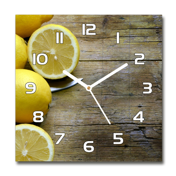 Orologio quadrato con motivo di limoni su sfondo effetto legno
