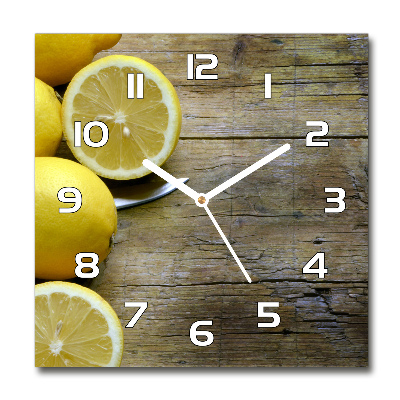 Orologio quadrato con motivo di limoni su sfondo effetto legno