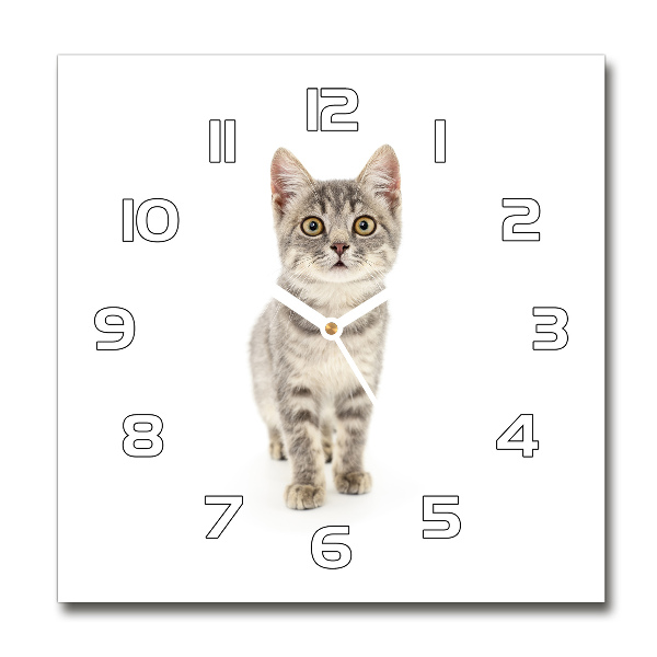 Orologio quadrato in vetro con motivo gatto grigio
