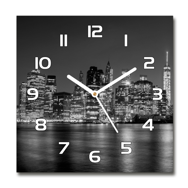 Orologio quadrato in vetro con motivo Manhattan di notte
