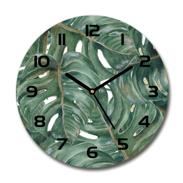 Orologio rotondo in vetro con motivo Monstera