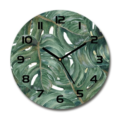 Orologio rotondo in vetro con motivo Monstera