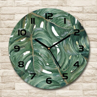 Orologio rotondo in vetro con motivo Monstera