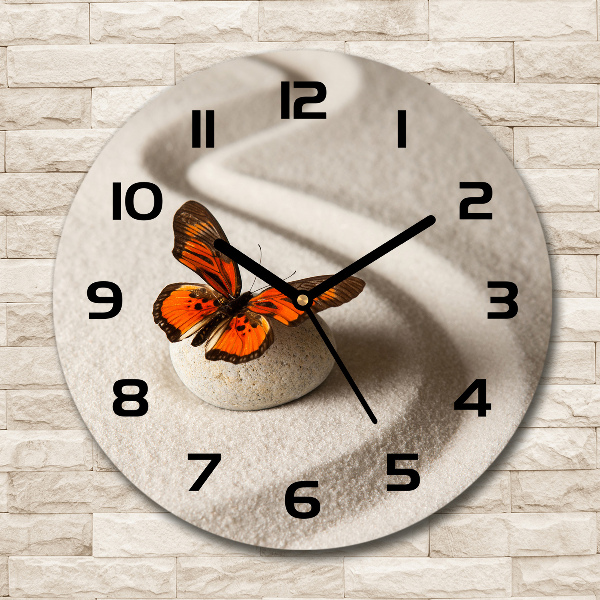 Orologio rotondo in vetro con motivo Pietra Zen e farfalla