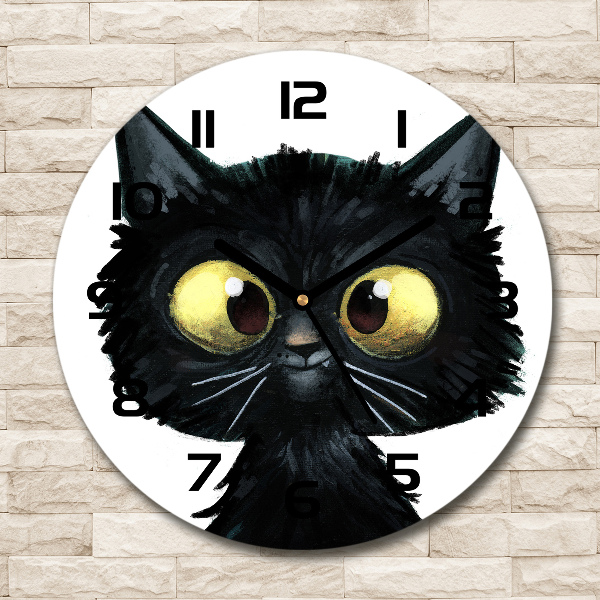 Orologio rotondo in vetro con illustrazione raffigurante un gatto
