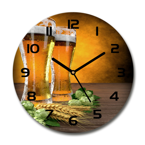 Orologio rotondo in vetro con motivo di due bicchieri di birra