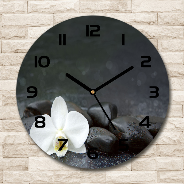 Orologio rotondo in vetro con quadrante con motivo orchidea