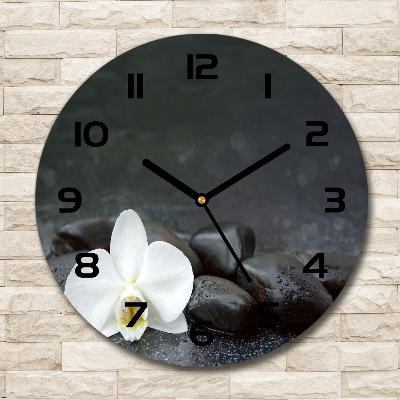 Orologio rotondo in vetro con quadrante con motivo orchidea