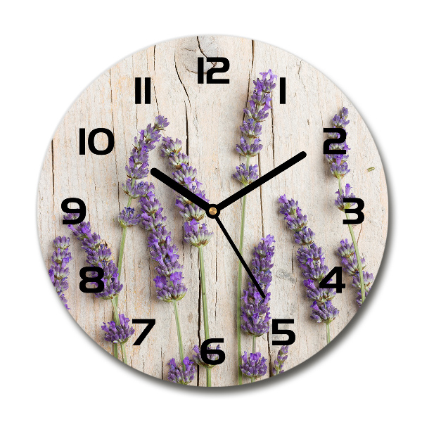 Orologio rotondo con motivo di lavanda su sfondo effetto legno