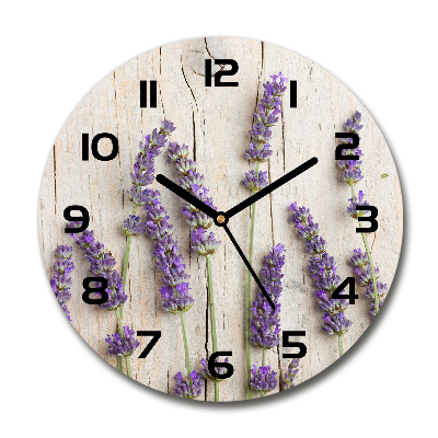 Orologio rotondo con motivo di lavanda su sfondo effetto legno