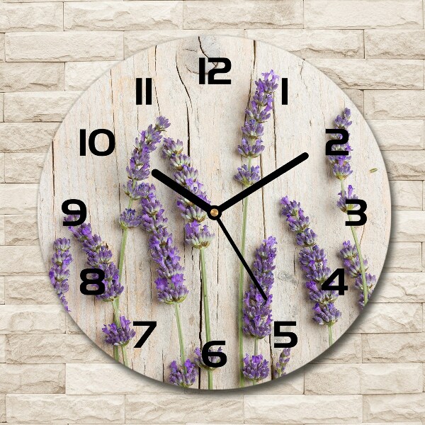 Orologio rotondo con motivo di lavanda su sfondo effetto legno