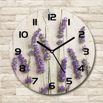 Orologio rotondo con motivo di lavanda su sfondo effetto legno