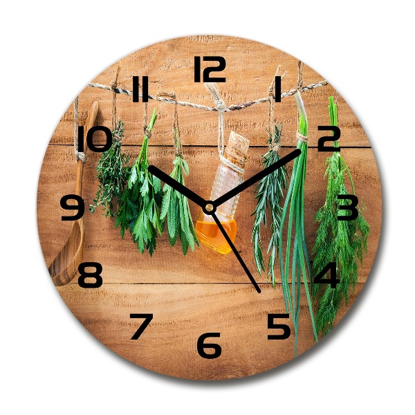 Orologio rotondo con motivo di erbe aromatiche su un filo
