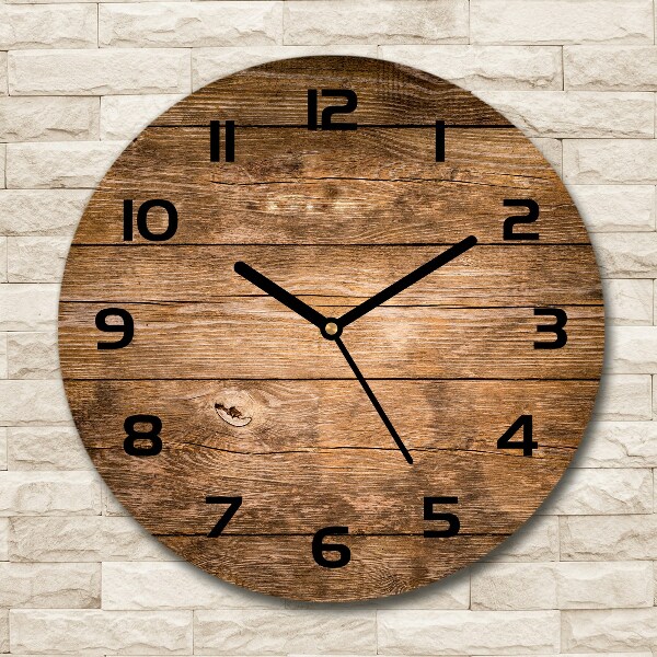 Orologio rotondo in vetro con sfondo in legno