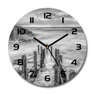 Orologio rotondo in vetro con motivo «Sentiero in riva al mare»