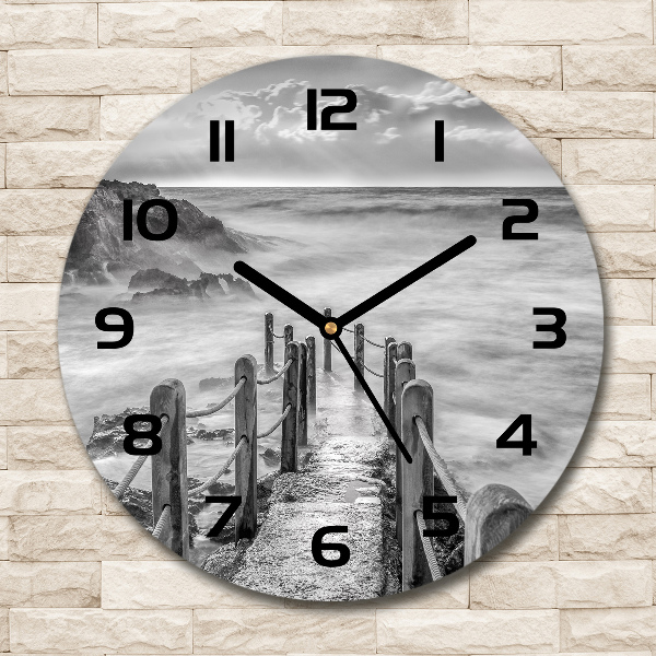 Orologio rotondo in vetro con motivo «Sentiero in riva al mare»