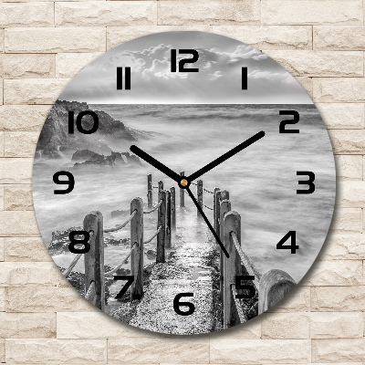 Orologio rotondo in vetro con motivo «Sentiero in riva al mare»