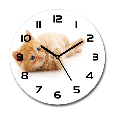 Orologio rotondo in vetro con motivo di gatto rosso