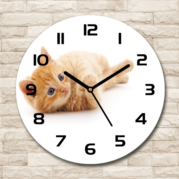 Orologio rotondo in vetro con motivo di gatto rosso