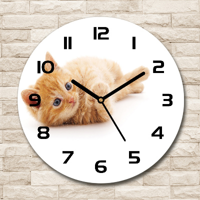 Orologio rotondo in vetro con motivo di gatto rosso