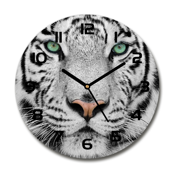 Orologio rotondo in vetro con motivo della tigre bianca