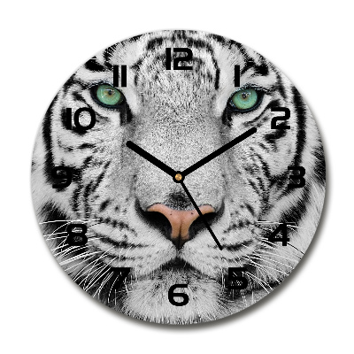 Orologio rotondo in vetro con motivo della tigre bianca