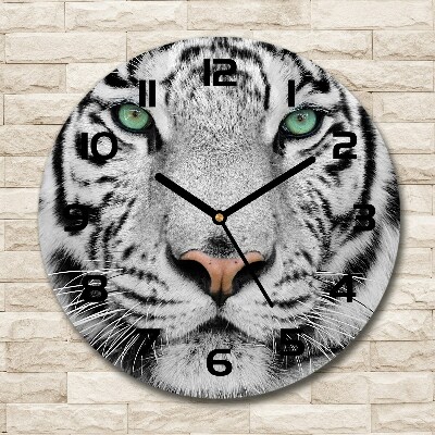 Orologio rotondo in vetro con motivo della tigre bianca