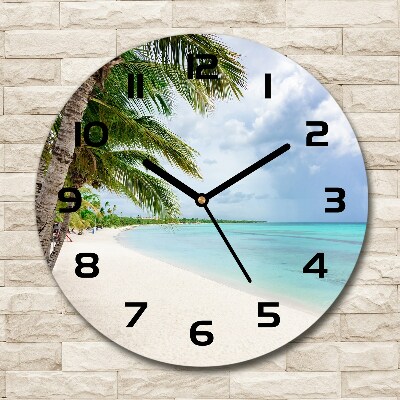 Orologio rotondo in vetro con motivo spiaggia tropicale