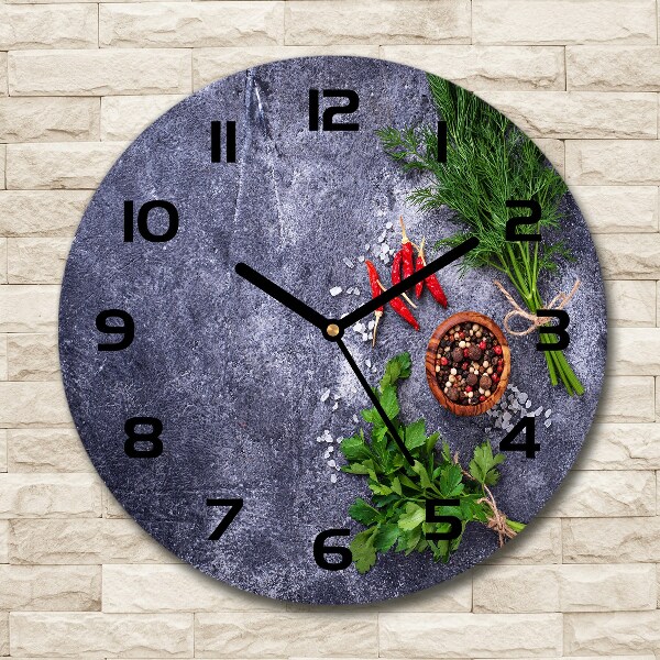 Orologio rotondo con decorazione a tema erbe aromatiche e spezie