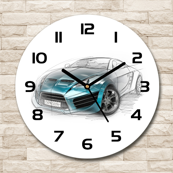 Orologio da parete rotondo con motivo a schizzo di un'auto