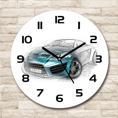 Orologio da parete rotondo con motivo a schizzo di un'auto