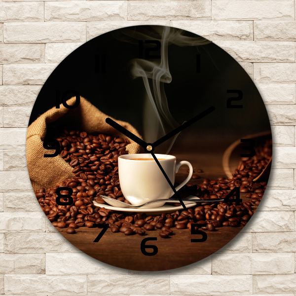 Orologio rotondo in vetro con motivo a tazza da caffè
