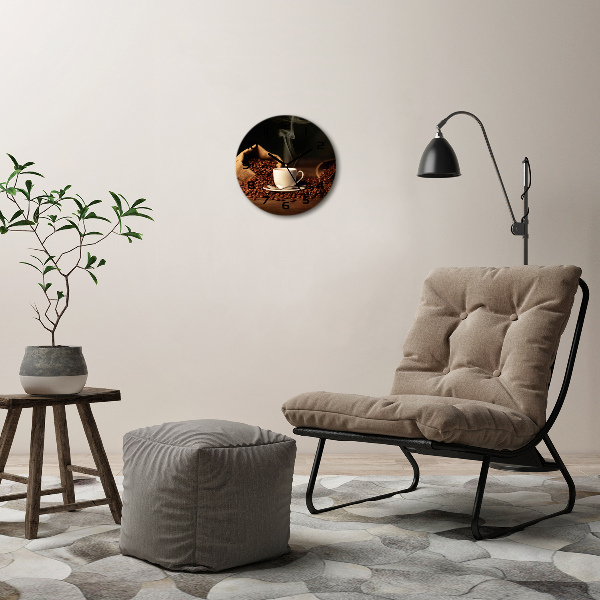 Orologio rotondo in vetro con motivo a tazza da caffè