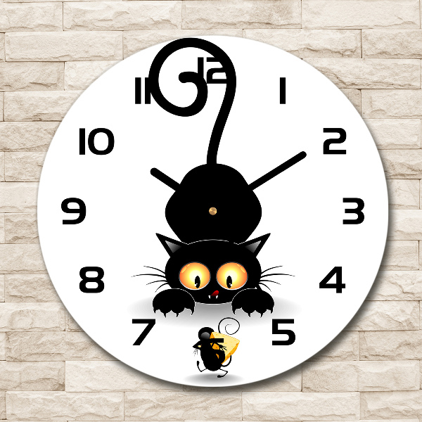 Orologio rotondo con decorazione gatto e topo
