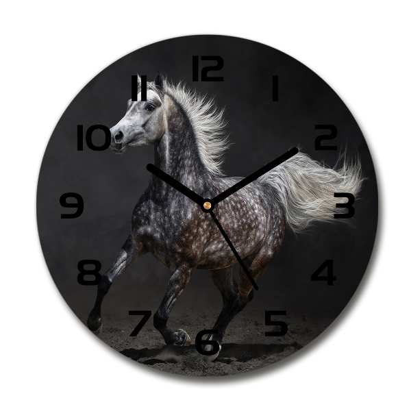 Orologio da parete rotondo con motivo di cavallo arabo grigio