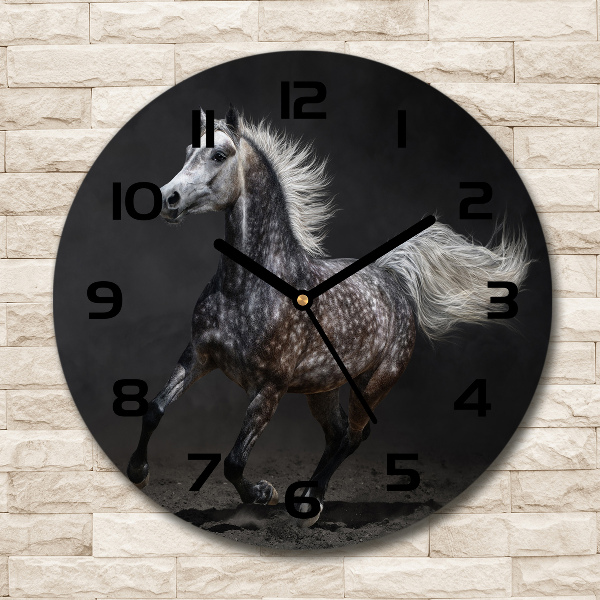 Orologio da parete rotondo con motivo di cavallo arabo grigio